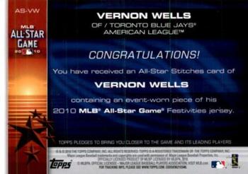 2010 Topps Update - All-Star Stitches #AS-VW Vernon Wells Back