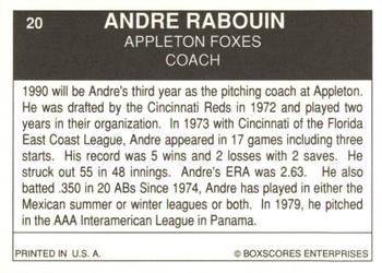 1990 Boxscores Appleton Foxes #20 Andre Rabouin Back