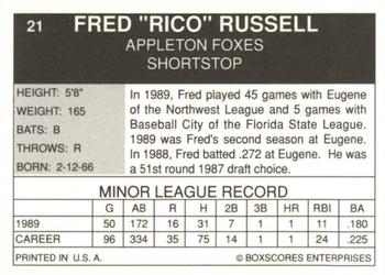 1990 Boxscores Appleton Foxes #21 Fred Russell Back