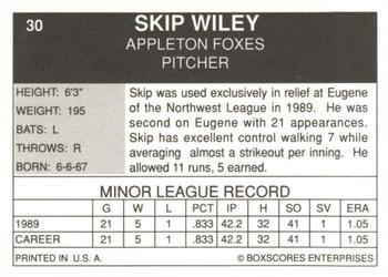 1990 Boxscores Appleton Foxes #30 Skip Wiley Back