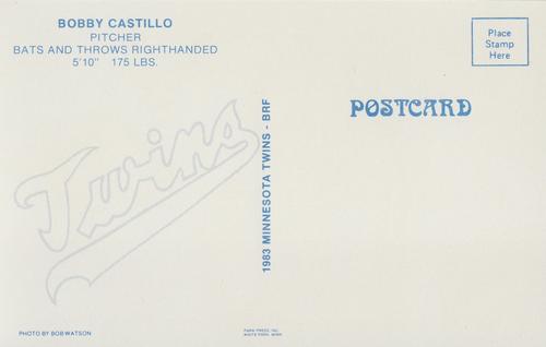 1983 Minnesota Twins Postcards #NNO Bobby Castillo Back