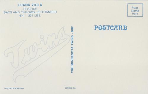 1983 Minnesota Twins Postcards #NNO Frank Viola Back