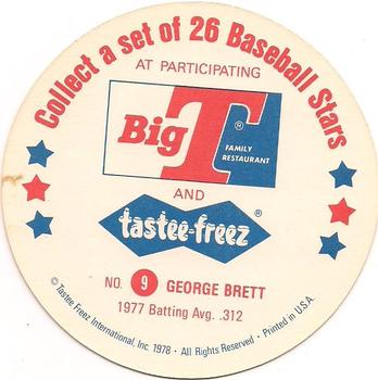 1978 Big T/Tastee-Freez Discs #9 George Brett Back