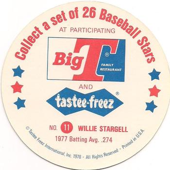 1978 Big T/Tastee-Freez Discs #11 Willie Stargell Back
