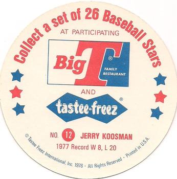 1978 Big T/Tastee-Freez Discs #12 Jerry Koosman Back