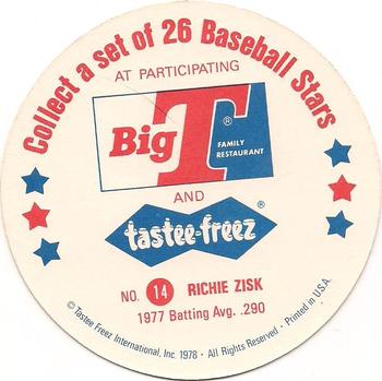 1978 Big T/Tastee-Freez Discs #14 Richie Zisk Back