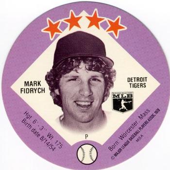 1978 Big T/Tastee-Freez Discs #22 Mark Fidrych Front
