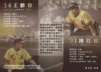 2014 Brothers 30th Anniversary #B30-08 Chiang-Ho Chen / Sheng-Wei Wang Back