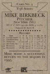 1996 Signature Rookies Old Judge #3 Mike Birkbeck Back