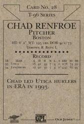 1996 Signature Rookies Old Judge #28 Chad Renfroe Back