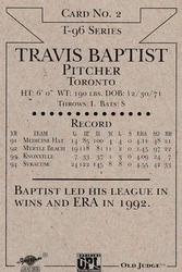 1996 Signature Rookies Old Judge #2 Travis Baptist Back