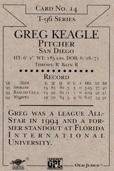 1996 Signature Rookies Old Judge #14 Greg Keagle Back