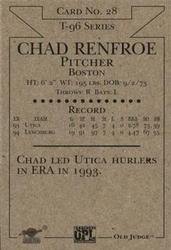 1996 Signature Rookies Old Judge - Signatures #28 Chad Renfroe Back