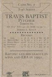 1996 Signature Rookies Old Judge - Signatures #2 Travis Baptist Back