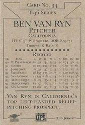 1996 Signature Rookies Old Judge - Signatures #34 Ben Van Ryn Back
