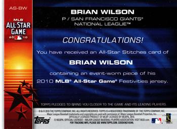 2010 Topps Update - All-Star Stitches Gold #AS-BW Brian Wilson Back