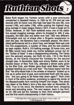 1994 Megacards Ruthian Shots #2 Babe Ruth Back