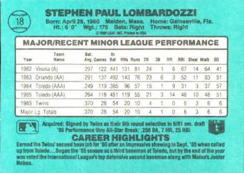 1986 Donruss The Rookies #18 Steve Lombardozzi Back
