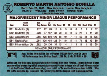 1986 Donruss The Rookies #30 Bobby Bonilla Back