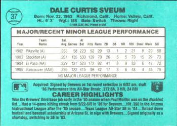 1986 Donruss The Rookies #37 Dale Sveum Back