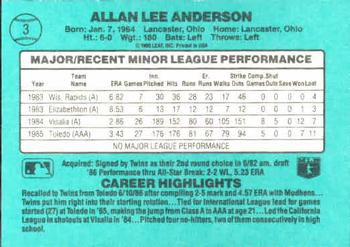 1986 Donruss The Rookies #3 Allan Anderson Back