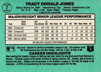 1986 Donruss The Rookies #2 Tracy Jones Back