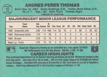 1986 Donruss The Rookies #10 Andres Thomas Back