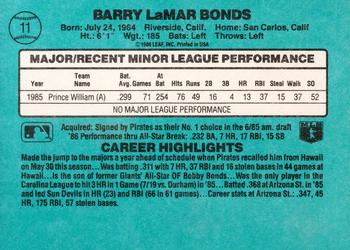 1986 Donruss The Rookies #11 Barry Bonds Back