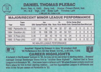 1986 Donruss The Rookies #14 Dan Plesac Back