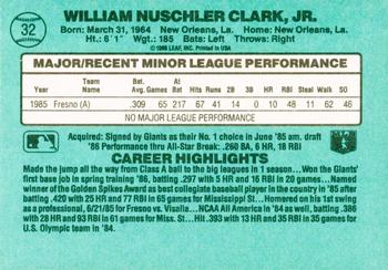 1986 Donruss The Rookies #32 Will Clark Back