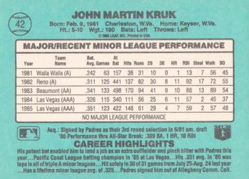 1986 Donruss The Rookies #42 John Kruk Back
