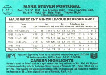 1986 Donruss The Rookies #44 Mark Portugal Back