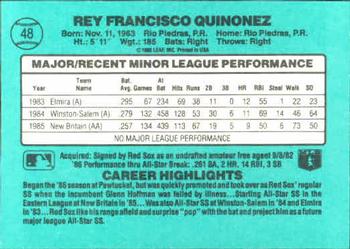 1986 Donruss The Rookies #48 Rey Quinones Back