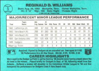 1986 Donruss The Rookies #5 Reggie Williams Back