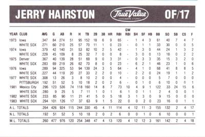 1984 True Value Chicago White Sox #NNO Jerry Hairston Back