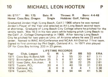 1975 Tucson Toros #6 Leon Hooten Back