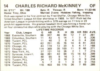 1975 Tucson Toros #11 Rich McKinney Back