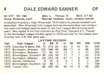 1975 Tucson Toros #19 Dale Sanner Back