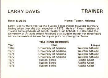 1975 Tucson Toros #22 Larry Davis Back
