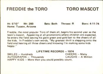 1975 Tucson Toros #23 Freddie The Toro Back