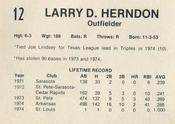 1975 7-Eleven Tulsa Oilers #12 Larry Herndon Back