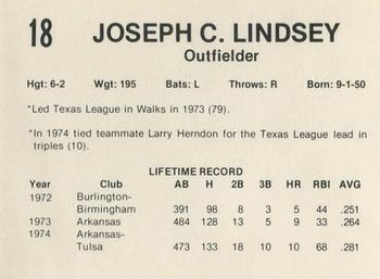 1975 7-Eleven Tulsa Oilers #18 Joe Lindsey Back