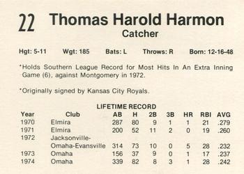 1975 7-Eleven Tulsa Oilers #22 Tom Harmon Back