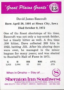 1975 Sheraton Great Plains Greats #13 Dave Bancroft Back