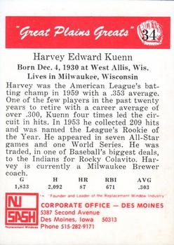1975 Sheraton Great Plains Greats #34 Harvey Kuenn Back