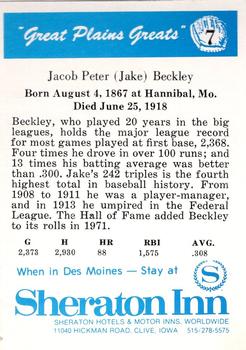 1975 Sheraton Great Plains Greats #7 Jake Beckley Back