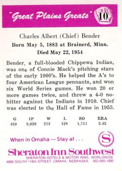 1975 Sheraton Great Plains Greats #10 Chief Bender Back