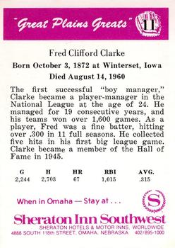 1975 Sheraton Great Plains Greats #11 Fred Clarke Back