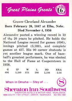 1975 Sheraton Great Plains Greats #16 Grover Alexander Back