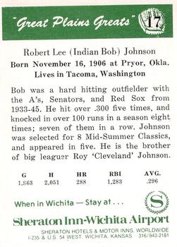 1975 Sheraton Great Plains Greats #17 Bob Johnson Back